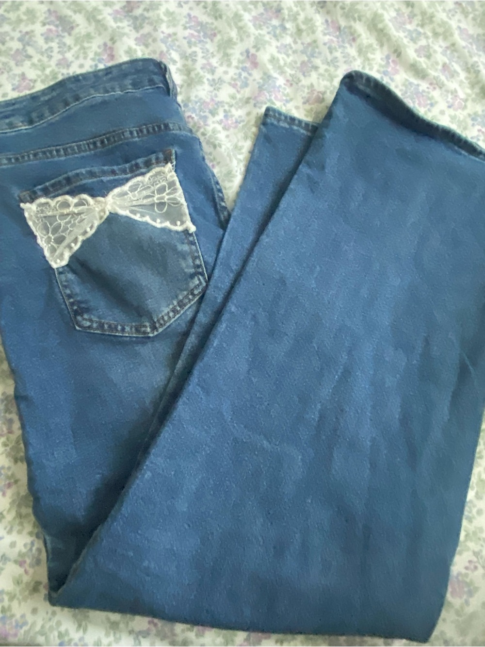 *Keep in mind I can only do Zelle* Women's Blue Flare Jeans with Lace-Trim Back